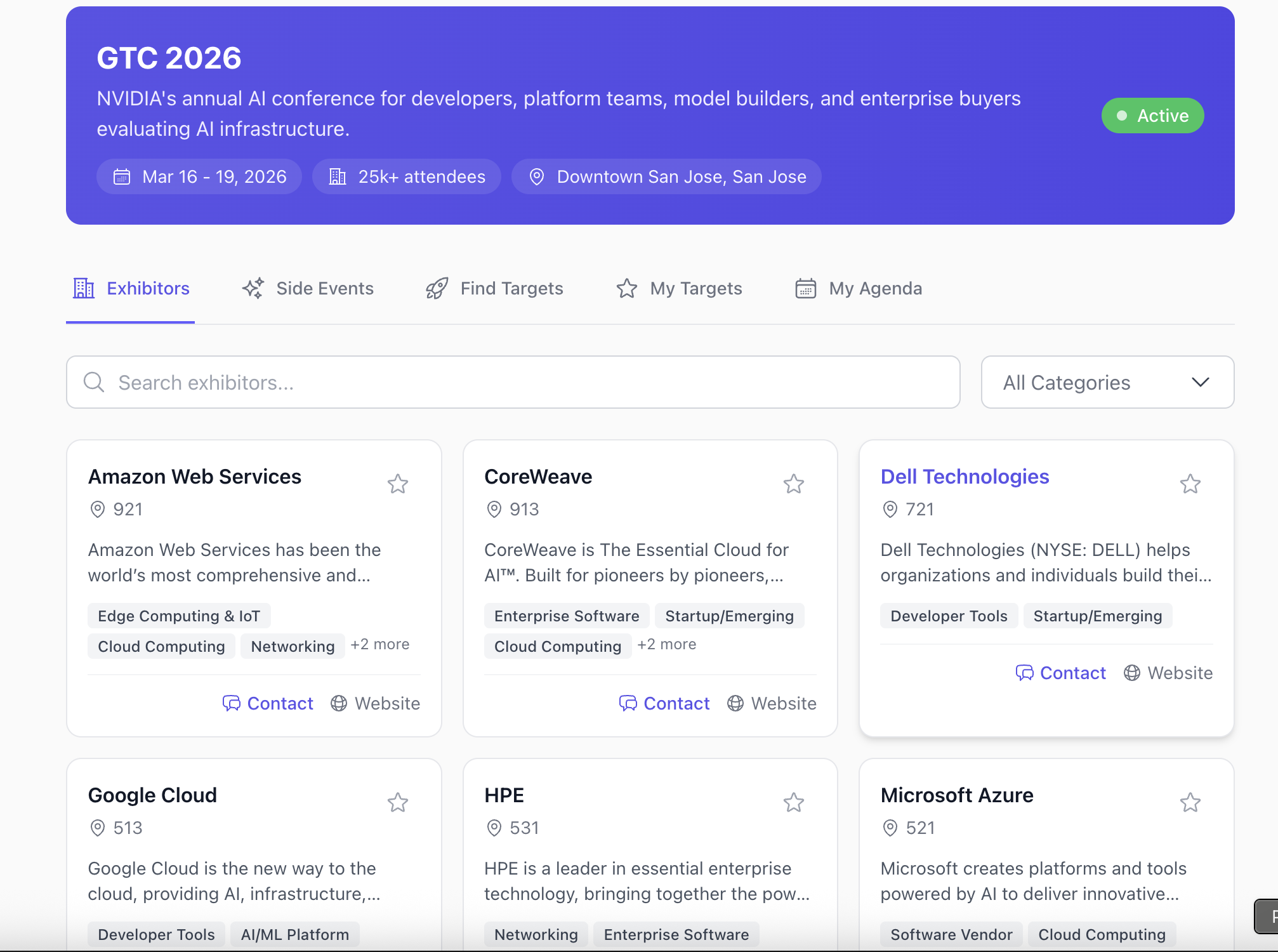 Conference workspace with ranked targets